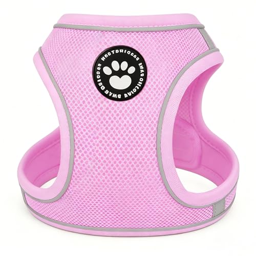 Image of PaddingPaws Dog Harness Small Dog, Soft Mesh Breathable Puppy Harness, Waterproof, Reflective, No Pull, in Vest, Adjustable Harnesses for Dogs, Cats (Pink-V2, M)