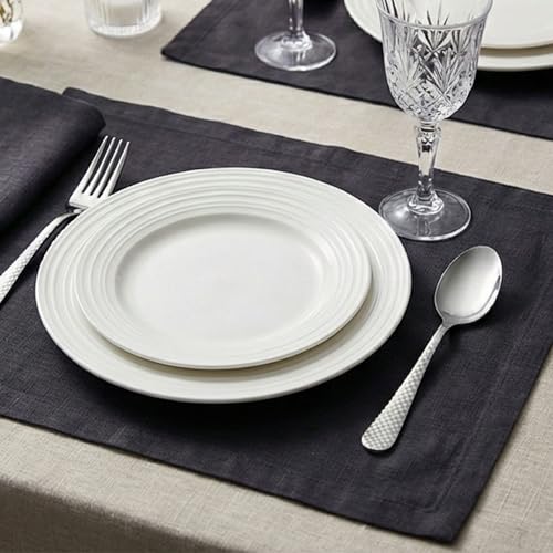 Image of Dinner Spoon Set of 5 ? 8.1 inch Sterling Silver Finish Tablespoons with Checks Printed Handle, Durable Stainless Steel & Dishwasher Safe Silverware for Home, Restaurant, and Gifting
