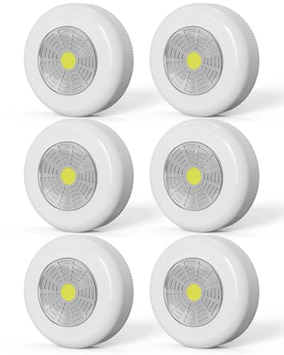 CTOCTOU 6 Pack Portable Battery Operated Wall Lights Push Lights Battery Powered Stick on Lights for Under Cupboards Closets Cabinets Counters Wardrobe Kitchen Lights