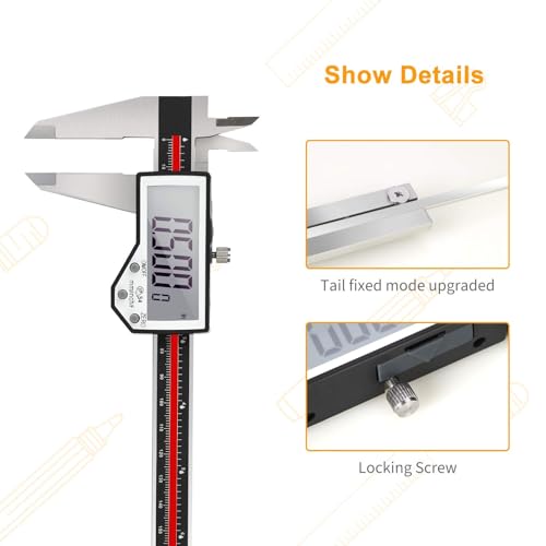 Image of Digital Caliper, 8 inch Caliper Measuring Tool Extreme Accuracy Waterproof Electronic Vernier Caliper Industrial Stainless Steel Digital, Durable Measuring Tool with Large LCD Screen