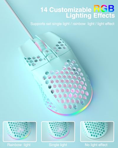 Image of SOLAKAKA SM900 Green Wired Gaming Mouse with Honeycomb Shell,12800 DPI,7 Programmable Buttons,Lightweight Gaming Mice Ergonomic Computer Mouse Gaming for Windows /PC /Mac /Laptop Gamer