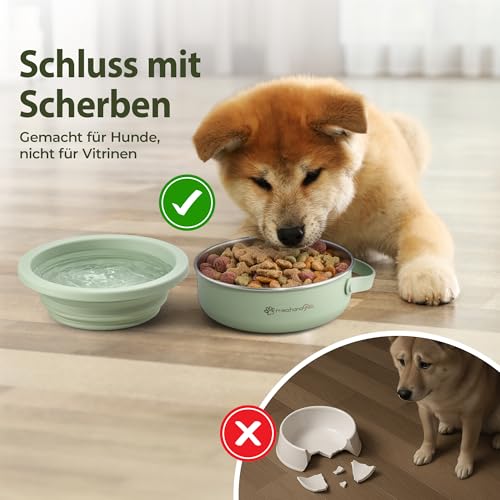 mea:hana Pets Futternapf für unterwegs 900ml mit Deckel -Ideal für Reisen,Outdoor- Edelstahl Futternapf mit faltbarem Silikondeckel als Zweitnapf, Hundezubehör - robust, kompakt, hygienisch