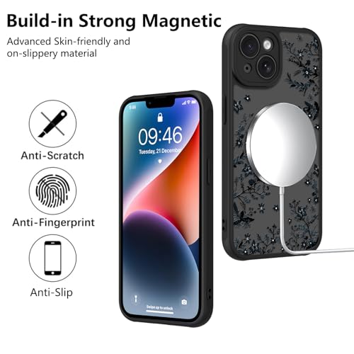 Image of KANGHAR Case for iPhone 14 Florals Pattern | [Compatible with Magsafe] Cute Flower Branch Protective Magnetic Case for Girls Women Men