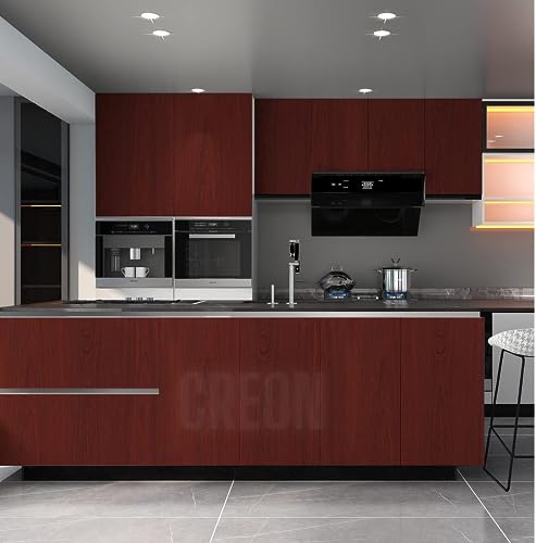 Image of CREON (16X200 INCH Red Wood Grain Self Adhesive Waterproof Wallpaper Vinyl Stickers Wooden Door Wardrobe Desktop Almirah Cupboard, Tabletop, Wall, Door Interior