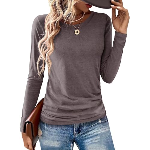 Image of Gihgoew 2 Pack Womens Tops Crewneck Soft Long Sleeve Shirts Fall Clothes Casual Tshirts Basic Tee