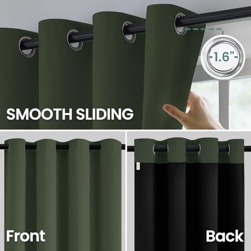 Image of COSVIYA 100% Greyish Green Blackout Curtains for Kids Room 63 Inch Length | Room Darkening Light Blocking Drapes for Bedroom, Grommet Thermal Insulated Window Panels with Black Liner, W52xL63,2 Panels