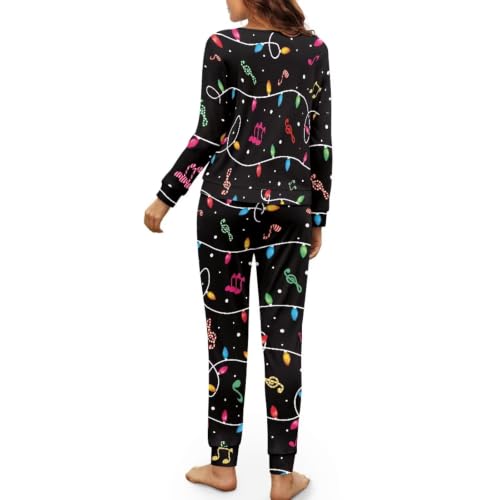 Image of Womens Lounge Set Long Sleeve Soft Pajama Sets | Casual 2 Piece Pj Outfit, Crewneck Sleepwear with Pockets, Adjustable Drawstring, Soft Comfy Fall Pajamas, Plus Size