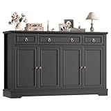 FINETONES Buffet Cabinet with Storage, 52.7' Large Sideboard Buffet Table, Black Kitchen Cabinet with 3 Drawers and 4 Doors, Wood Coffee Bar for Kitchen Dining Room, Black