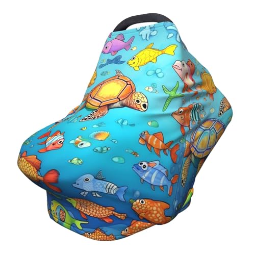 XZDHYZ Turtle and Fish Versatile full-print Stroller Chair Cover/Nursing Cover, specially designed for your baby, Black
