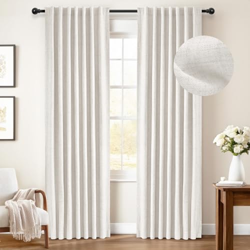 INOVADAY 100% Blackout Curtains 120 Inches Length 2 Panels Set, Back Tab/Rod Pocket Linen Black Out Curtains for Bedroom, Thermal Insulated Window Drapes - Beige, W50 X L120