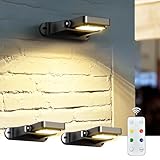 COXSENI Solar Wall Lights Outdoor with Remote Control, 2200mAh Large Battery, 6 Color Modes, Warm/Cool White, RGB, IP65 Waterproof 360° Adjustable Angle for Fence Porch Yard Deck Step, 2 Pack