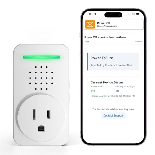 Power Failure Alarm WiFi with 4 Email Addresses, Loud 120dB Smart Power Outage Alarm with 6 Sirens, Freezer Alert WiFi Wireless, Smart Power Failure Detector for GFCI Trips, Sump Pump