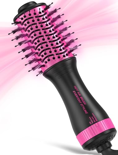 Image of Travel Hair Dryer Brush, 2 inch Oval Blow Dryer Brush, Dual Voltage, Black /Pink | Ceramic-Coated Barrel, Root-Lifting Volume and Smoother Blowouts for Short to Medium Hair