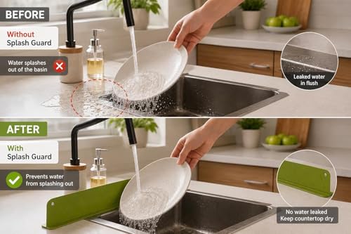 Image of Silicone Sink Splash Guard 48cm - Flexible Sink Water Stopper Strip for Kitchen Slab & Bathroom Basin, Easy to Clean Cut-to-Fit Edge Protector (Buy 2 get 1 Free)