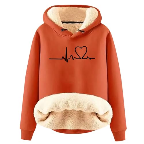 Chaqueta de punto cálida acolchada de terciopelo para mujer de invierno A, sudadera con capucha sorbete, chaqueta de fitness con puños, naranja, M