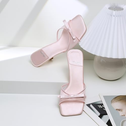 Image of Mostrin Kitten Heels for Women Round Toe Heels With Bow Vintage Mules Sexy Slip on Stiletto Backless Sandals for Party Daily