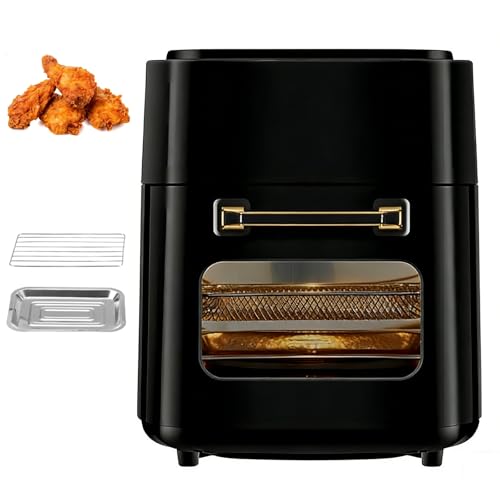 1400W Halogen Oven, 15L Electric Air Fryer with 80-210°C Temperature Adjustment & Visual Window & Digital Touchscreen, Multi-functional Electric Fryer for Commercial Home Black