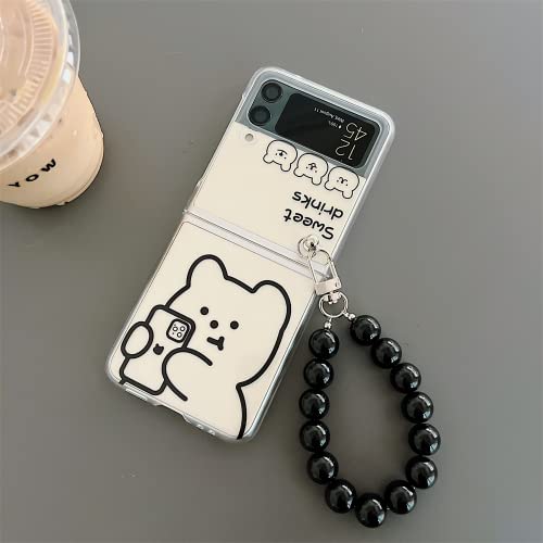 For Z Flip 3 Case Bracelet Girl Cute Cartoon Bear Phone Cases For Samsung Galaxy Z Flip 3 Clear Hard Cover Wrist Strap For Zflip3 Flip3 5G Protective Shell Wristband #TOP3