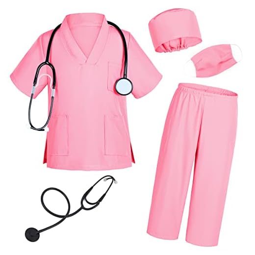 TOGROP Doctor costume for kids scrubs pants with accessories set toddler children cosplay 8-9 Years pink