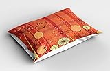 ABAKUHAUS Floral Funda de Almohada, Tartán Flor umbelífera, Decorativa de Suave Microfibra Estampada Lavable, 80 cm x 40 cm, El Amarillo Oscuro Coral