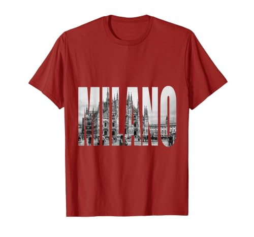 Milano Duomo Black and White Logo Picture T-Shirt, Men, Cranberry Red, Small