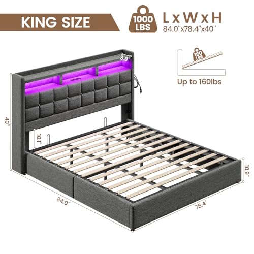Driftalia Upholstered King Size Bed Frame with Lift Up Storage, Dark Grey by Driftalia - Used condition - Image 4