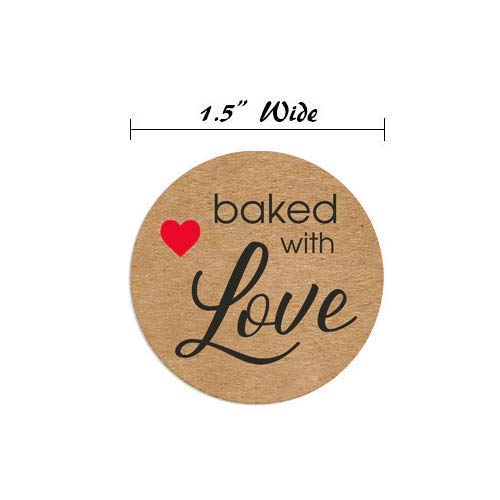 Baked With Love Stickers | 100 Pack | 1.5" Inch Round Natural Kraft - Perfect For Gifts Of Baked Goods, Pastries, Cookies, Cakes #TOP2