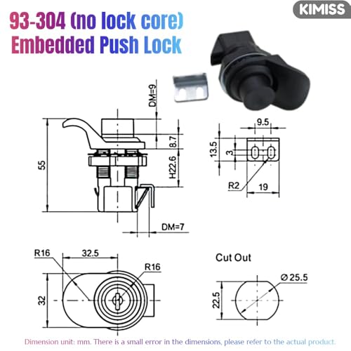 Image of KIMISS Push Button Latch, Push Button Keylocking Latch for Boat, Cabinets, Drawers Left /Right Hand Use ABS Plastic
