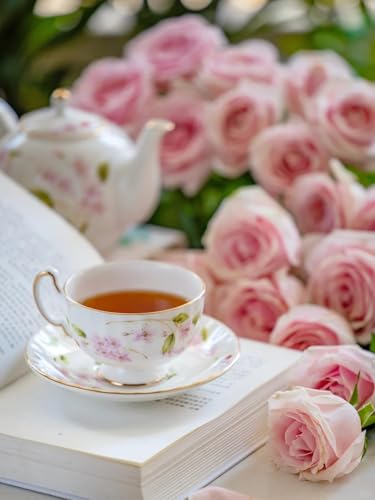 Aynsley Cherry Blossom Bone China Tea Set, White, Floral, 7-Piece, Teapot with 2 Cups and Saucers, Sugar Bowl, Creamer — view 4
