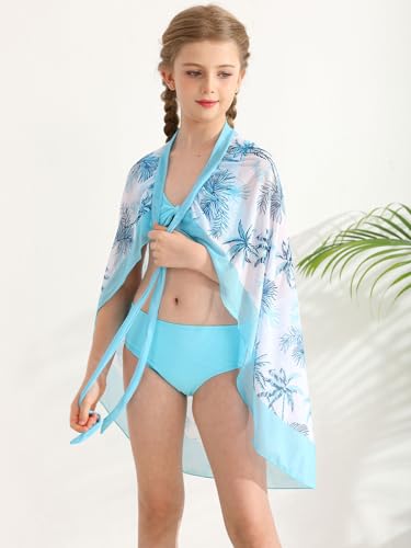 ESHOO Girls Swimsuits 3 Piece Bikinis Sets with Cover Up Skirt Warp Bathing Suit Beach Swimwear for Teen Girls 10-14 Years3