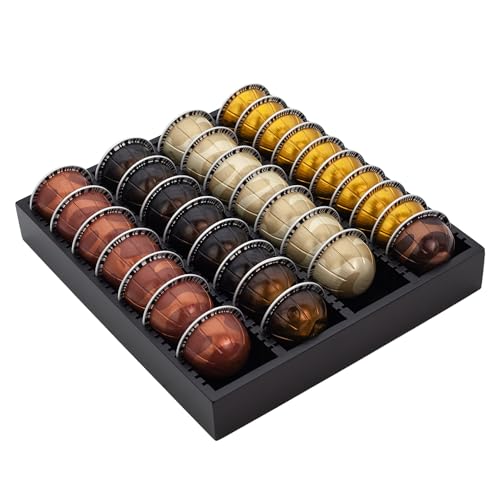 MinBoo Bamboo Coffee Capsule Storage Drawer Tray, Bamboo Drawer Insert Organizer Holds Coffee Pods, Compatible with Vertuoline Capsules, Suitable for Kitchen, Home, Office,Black