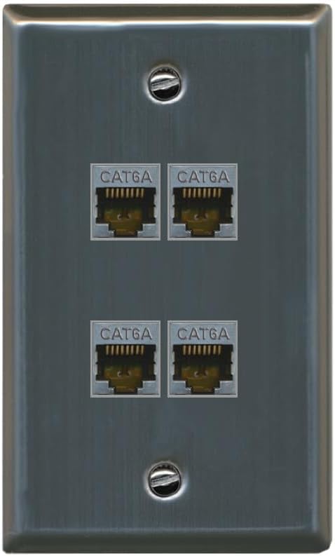 RiteAV - 4 Port Cat6A Ethernet Wall Plate - Flat Style [Stainless Steel]