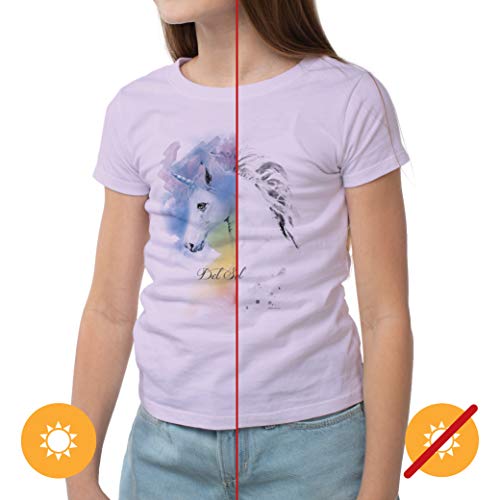 Del Sol Color Changing Youth Girls Crew Tee, Watercolor Unicorn, Lilac, Size YXS3