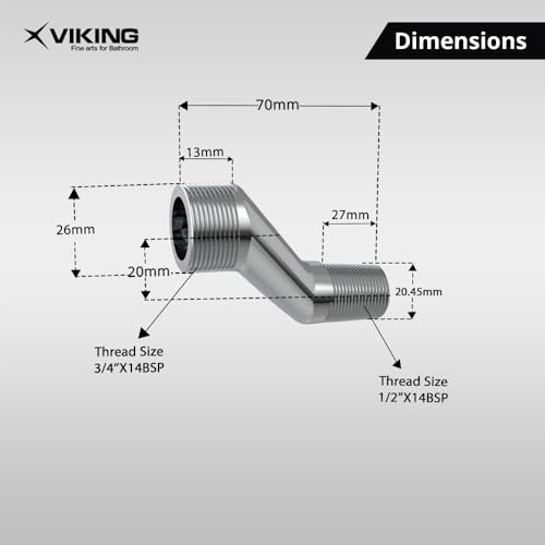 Image of Viking Brass Wall Mixer Legs (Pair) - Chrome-Plated Plumbing Legs for Bathroom - 20mm (3 /4 inch) & 15mm (1 /2 inch) Thread,Both Outer Threads- Smooth Operation & Precision Control