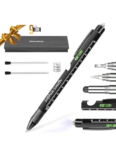 Personalised Engraved 9 in 1 Multi Tool Pen Set, Gifts for Men, Gadgets for Mens Gifts for Dad, Birthday Gifts for Him, Presents for Men, Mens Stocking Filler Gifts for Christmas