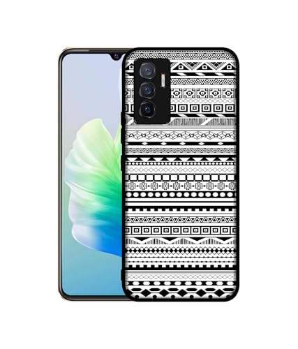 Image of Black & White Patterns Design Premium 2D Printed Metal Back Case Cover for Vivo V23E 5G / Y75 4G