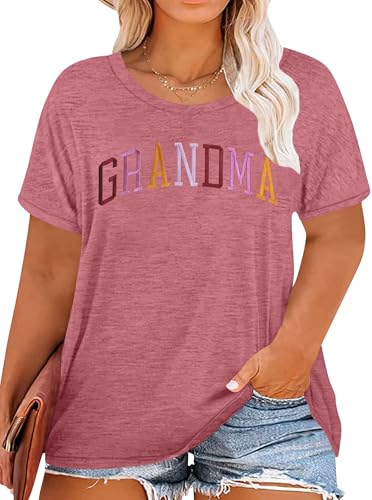 Plus Size Grandma Shirts for Women Grandma Tshirt Grandma Embroidered Shirt Casual Short Sleeve Tee Tops(Pink,XL)