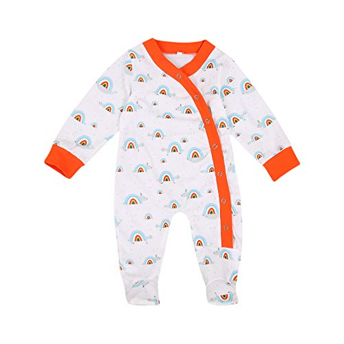 Newborn Baby Boy Girl Zipper Footed Pajamas Ribbed Ruffle One Piece Footie Romper Jumpsuits Sleeper Pjs (Rainbow, 0-3 Months)