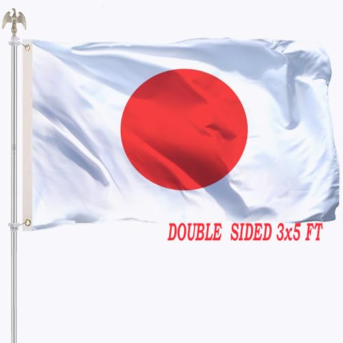 3x5 Japan Japanese National Flag Outdoor Double Sided Vivid Color Japanese Country Flag Heavy Duty 210D Nylon Cloth with 2 Brass Grommets 4 Rows of Stitches