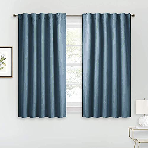 Image of LINENWALAS Cotton Solid Hangs Elegantly with Back Loops Linen Textured Window Curtains for Home Decor (4.5x5 ft, Navy Blue)