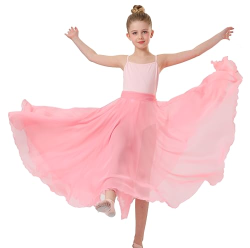 ORIDOOR 720 Degrees Tencel Wrap Dress Gradual Color Tencel Ballet Modern Dance Girl Performing Classic Photography Practice Skirt Pink 6-9Years