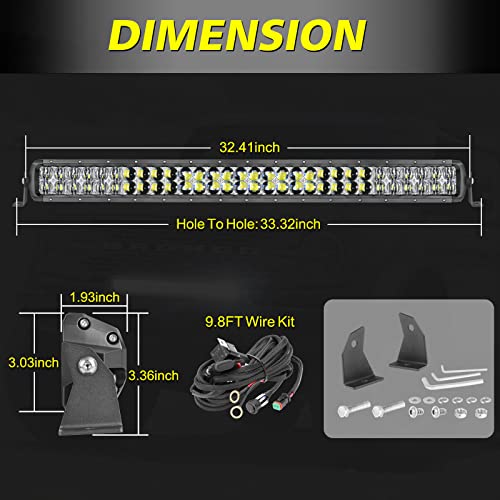 Image of 30 Inch LED Light Bar Kit with Wiring Harness 5D Optics Lens | 300W Double Row LED, Spot Flood Combo Offroad Driving Light Super Bright Bumper Grille Light Bar for Trucks Pickup SUV UTV