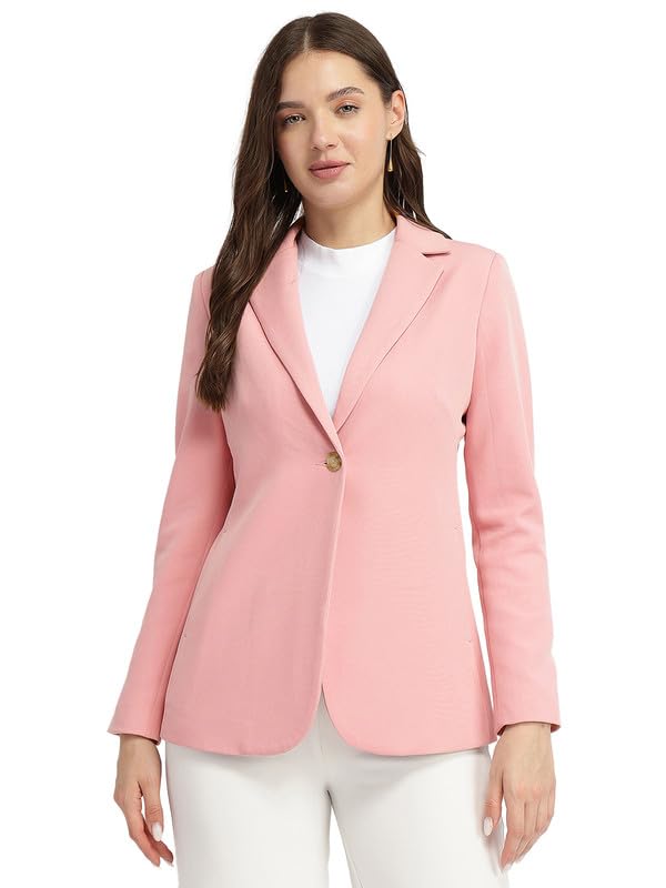 FableStreet Women's Blazer | Tailored Fit Single-Breasted Design with Notch Lapel & Welt Pockets | Smooth Woven Texture for Work & Business Casual Wear