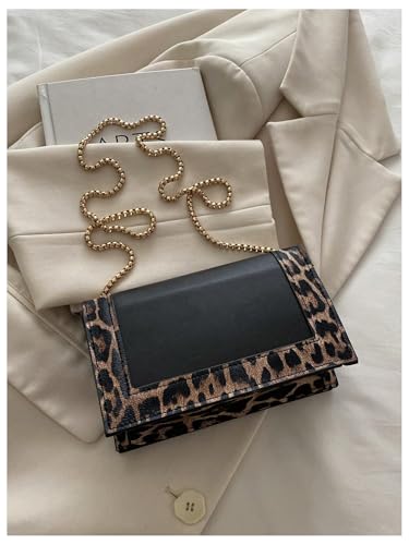 Women's Leopard Print Flap Shoulder Bags Chain Strap Square Bag Cheetah Crossbody Purse2