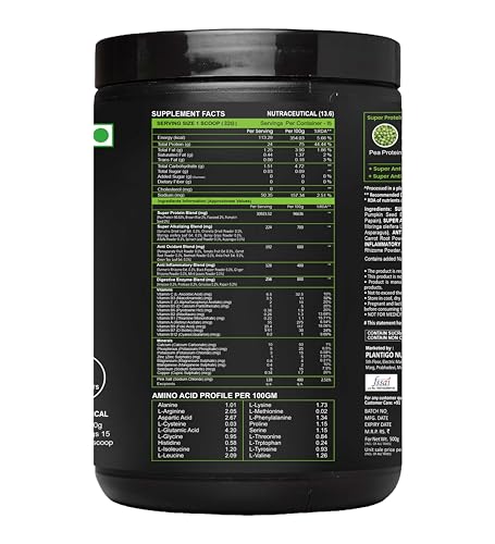 Image of Plantigo Protein Powder 24g Plant Based Protein, 3g BCAA, 2g Leucine, 3g Fiber, 4x Fast Digestion, 95% Bioavailability, 3x Anti Oxidants, Anti Inflammatory, Vitamins, Minerals - Vanilla Flavored 500g