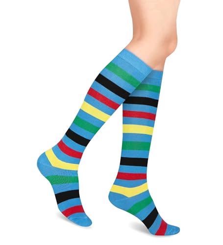 Image of Striped Knee High Socks for Women Outdoor Sport Athletic Stripe Casual Tube Socks
