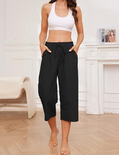 Women's Capri Pants Baggy Lounge Drawstring Pants Plus Size Wide Leg Croped Pants with Pockets4