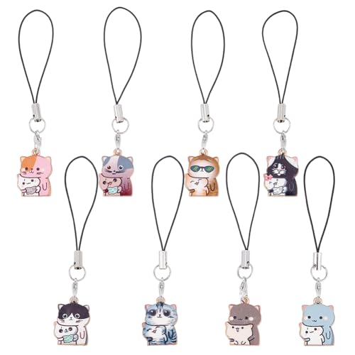 Accessoires esthétiques pour sac et breloques chat en émail 16pcs
