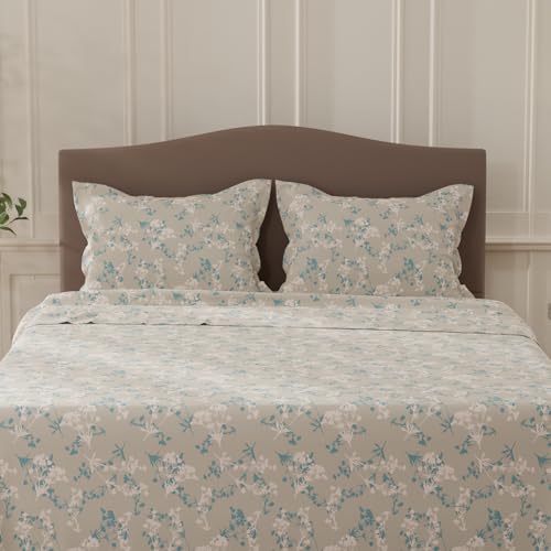 Image of Layers 100% Cotton Bedsheet for Double Size Bed | Lumina Floret Collection | 144 TC Soft & Breathable | Floral Print with 2 Pillow Covers | Wrinkle Free & Colorfast | 3 Piece Bedding Set - Grey