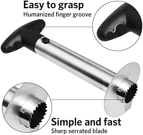 Asdirne Pineapple Cutter, Pineapple Corer with Food Grade Stainless Steel Blade and ABS Grip, Pineapple Peeler, 24CM, Black. with A Cut-Proof Glove